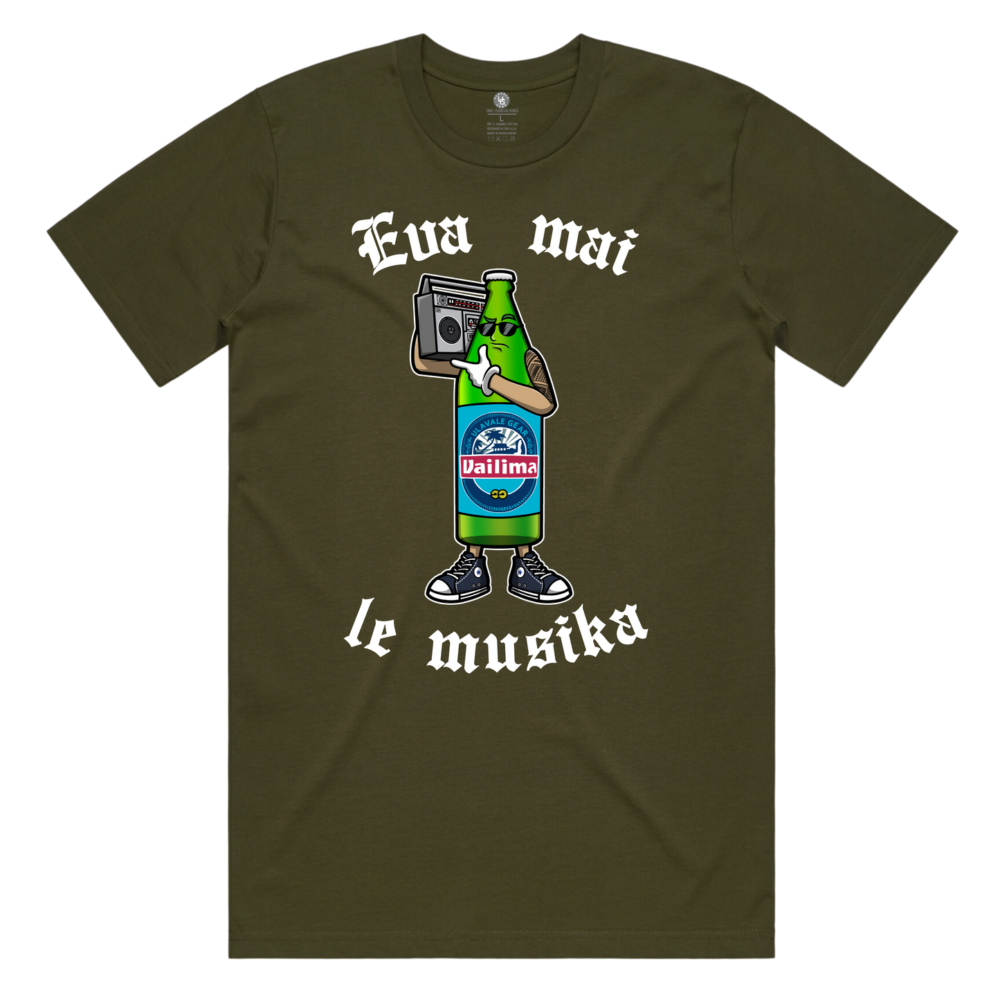 Army Green Vailima Eva Mai Le Musika Tee