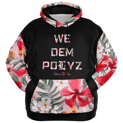 Plus Size Pink Flower We Dem Polyz Unisex Hoodie (AOP)