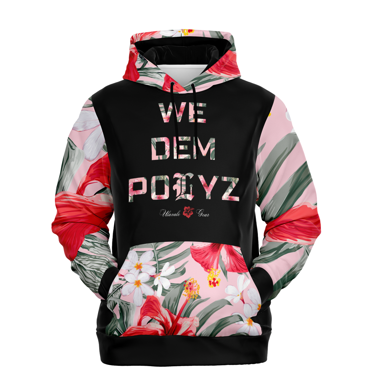 Pink Flower We Dem Polyz Unisex Hoodie (AOP) Regular Size