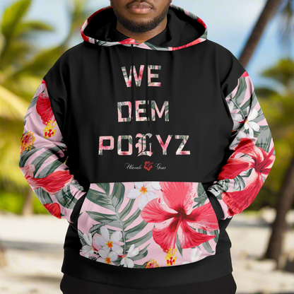 Plus Size Pink Flower We Dem Polyz Unisex Hoodie (AOP)