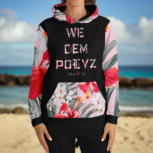 Pink Flower We Dem Polyz Unisex Hoodie (AOP) Regular Size