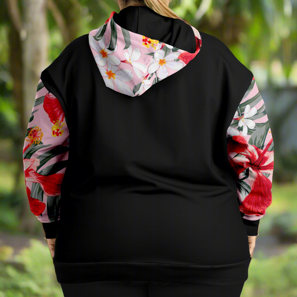 Plus Size Pink Flower We Dem Polyz Unisex Hoodie (AOP)